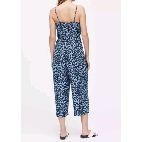 Banana Republic Blue Leopard V-Neck Strappy Wide Leg Belted Cropped Jumpsuit 8 - Picture 2 of 7